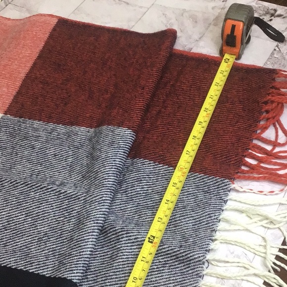 Plaid Wrap Scarf, Rust, Terracotta , Navy and Cream Plaid. Shawl Wrap - Picture 3 of 4